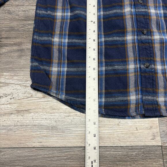 Eddie Bauer Tartan Plaid Blue Mens L‎ Flannel Button Up Retro Outdoor Camp Shirt - Picture 8 of 10